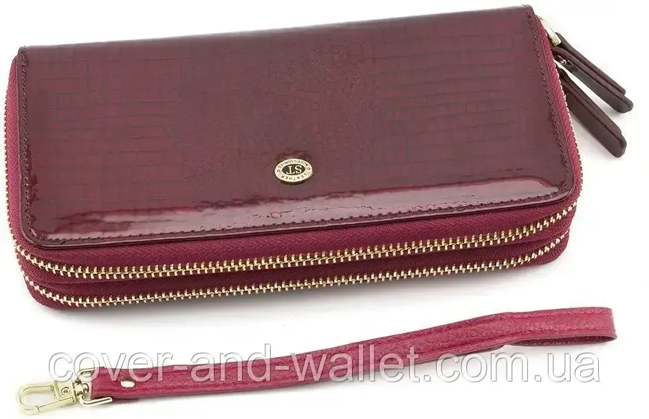 Женский лаковый кожаный кошелек на две молнии красного цвета ST AE 238-2 Бордовый Киев - изображение 2