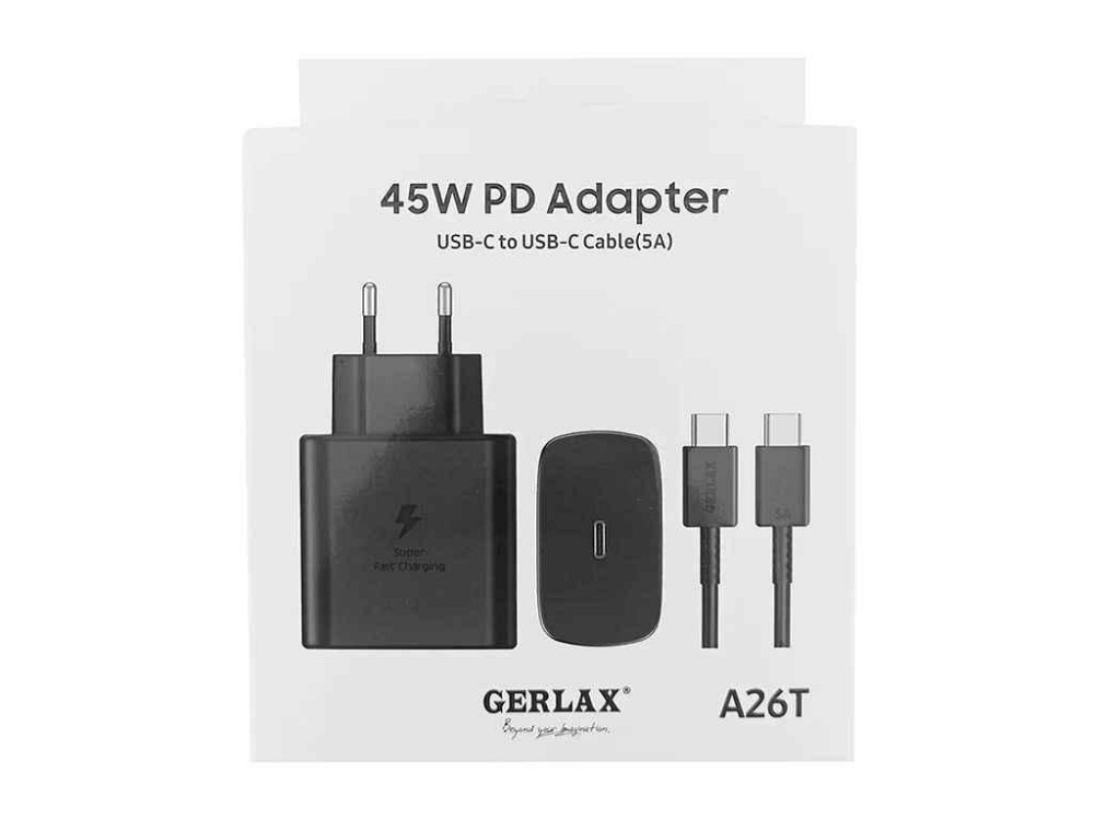 Мережевий зарядний пристрій Type-C to Type-C A26T 3A QC3.0 45W чорний ТМ GERLAX Київ - фото 1