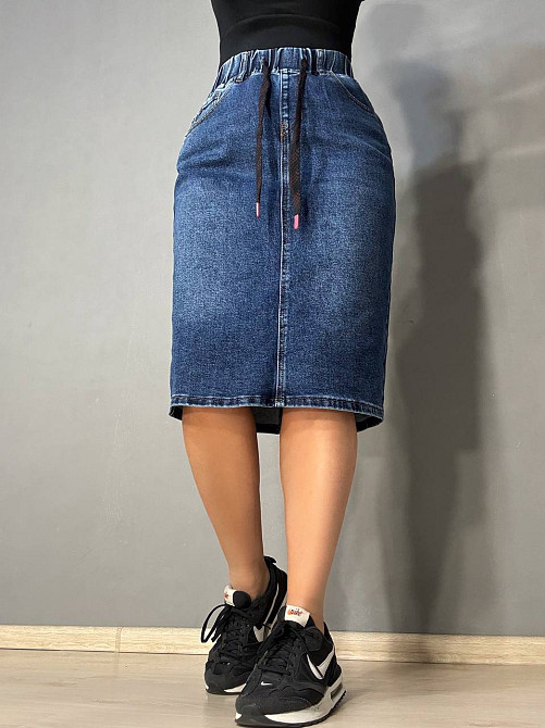 Юбка женская джинсовая Vanver 8006 на резинке со шнурком миди синяя, синий, 33, 33, 90 см, 112 см Киев - изображение 1