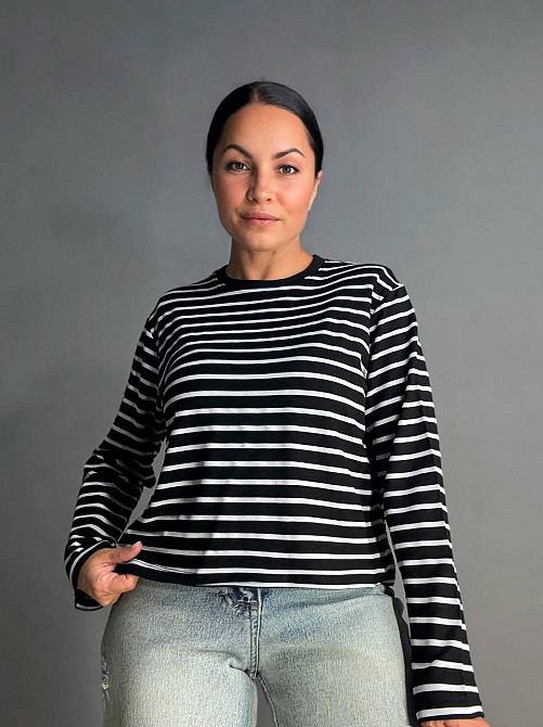 Лонгслів жіночий KEYYMOD 34094 у смужку з підплічниками оверсайз чорний, чорний, S Київ - фото 16