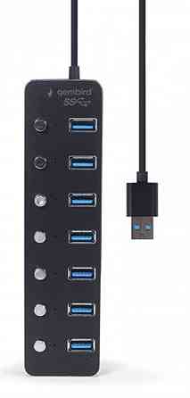 Концентратор USB 3.0 Gembird 7хUSB3.0, з вимикачами, пластик/метал, Black (UHB-U3P7P-01) ( Чорний ) Харьков