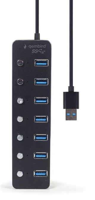 Концентратор USB 3.0 Gembird 7хUSB3.0, з вимикачами, пластик/метал, Black (UHB-U3P7P-01) ( Чорний ) Харьков - изображение 4