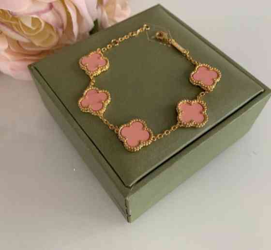 Браслет рожевий конюшина Ван Кліф, 5 елементів, покриття лимонне золото AU 750 Одеса