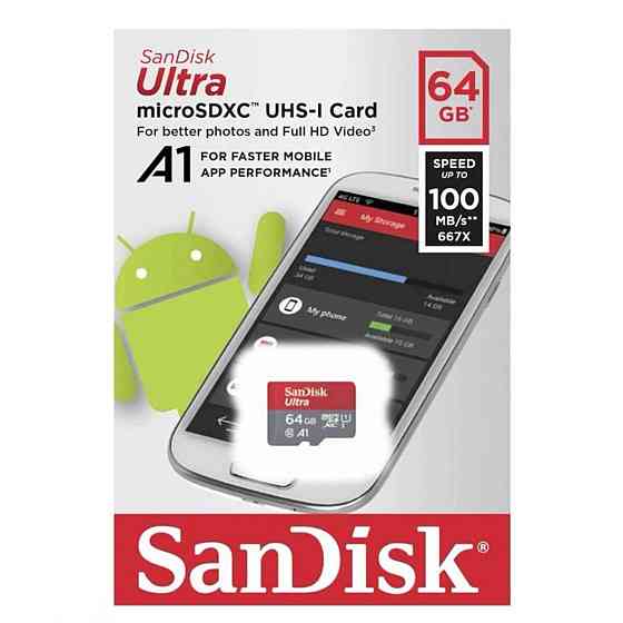 microSDXC (UHS-1) SanDisk Ultra 64Gb class 10 A1 (100Mb/s) Київ