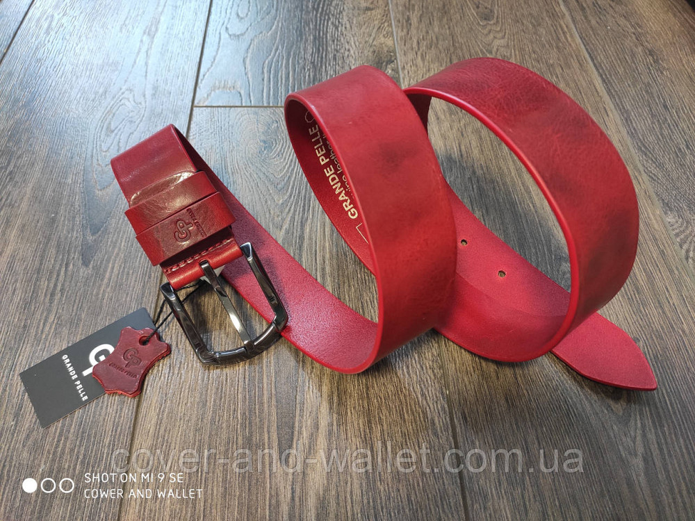 Широкий женский кожаный ремень красного цвета Grande Pelle Киев - изображение 1