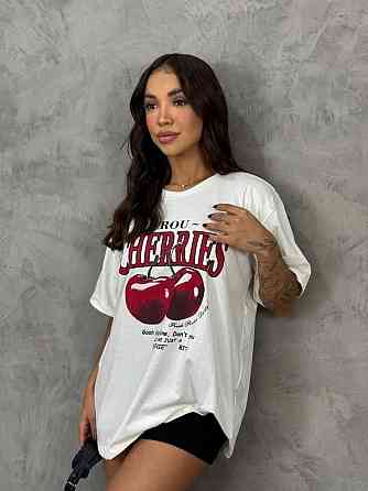 Женская оверсайз футболка с накатом Cherries турецкий трикотаж - кулир Одесса