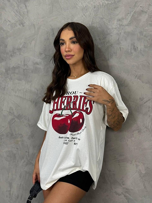 Женская оверсайз футболка с накатом Cherries турецкий трикотаж - кулир Одесса - изображение 2