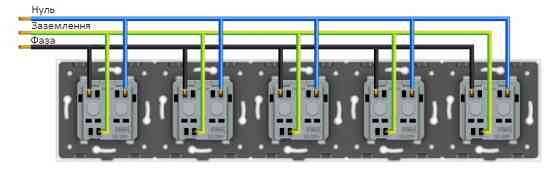 П’ятимісна електрична розетка з заземленням LIVOLO, чорна, скляна матова рамка, шторки, 250В 16А Коломия