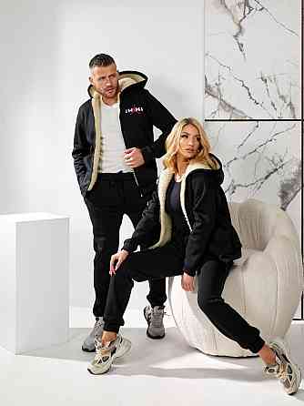 Мужской повседневный теплый костюм  Тринитка на флисе+ Подкладка Искусственный мех Черный, 52/54 Одесса