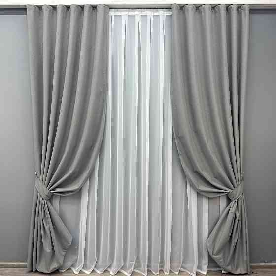 Комплект готових штор VR-Textil Льон блекаут № 1822ш Сірий 150х270 см 2 шт (33-0821) Київ