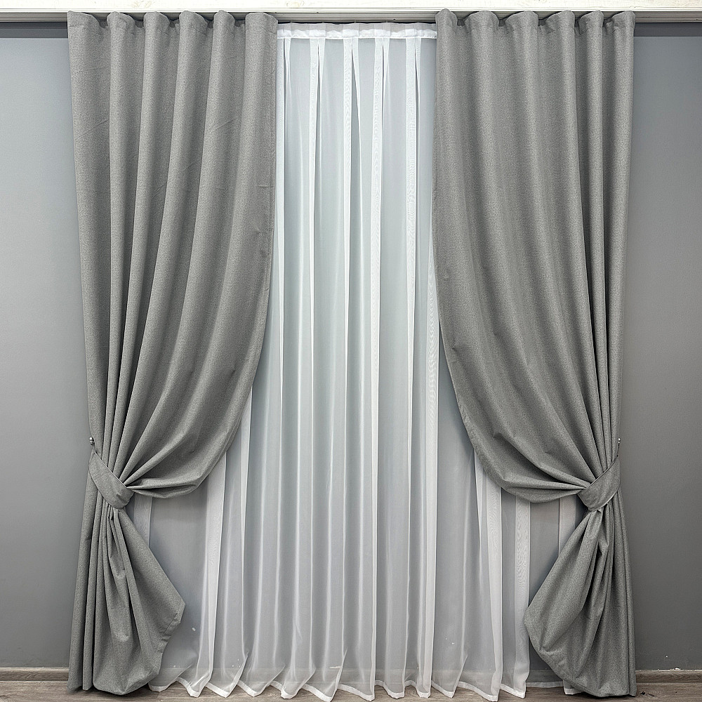 Комплект готовых штор VR-Textil Лен блэкаут № 1822ш Серый 150х270 см 2 шт (33-0821) Киев - изображение 2