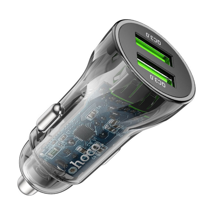 Автомобільний зарядний пристрій HOCO Z47 Transparent Discovery Edition dual port QC3.0 18W (Micro) Transparent Black Київ - фото 1