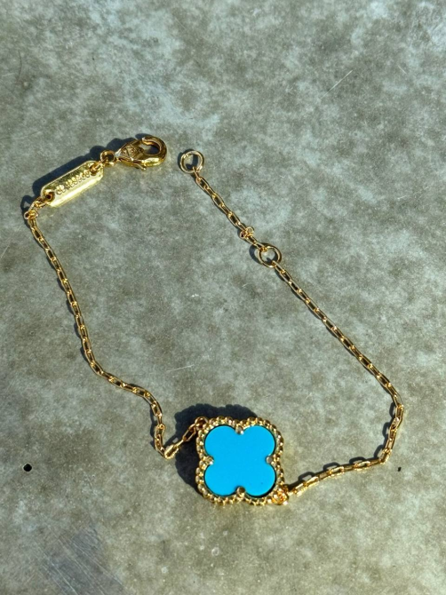 Van Cleef набор - сережки, подвеска, браслет, кольцо  / голубая эмаль под бирюзу / лимонное золото Одесса - изображение 6