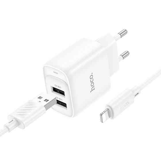 Сетевое зарядное устройство с кабелем HOCO C141A Smart dual-port charger set(iP) White Одесса