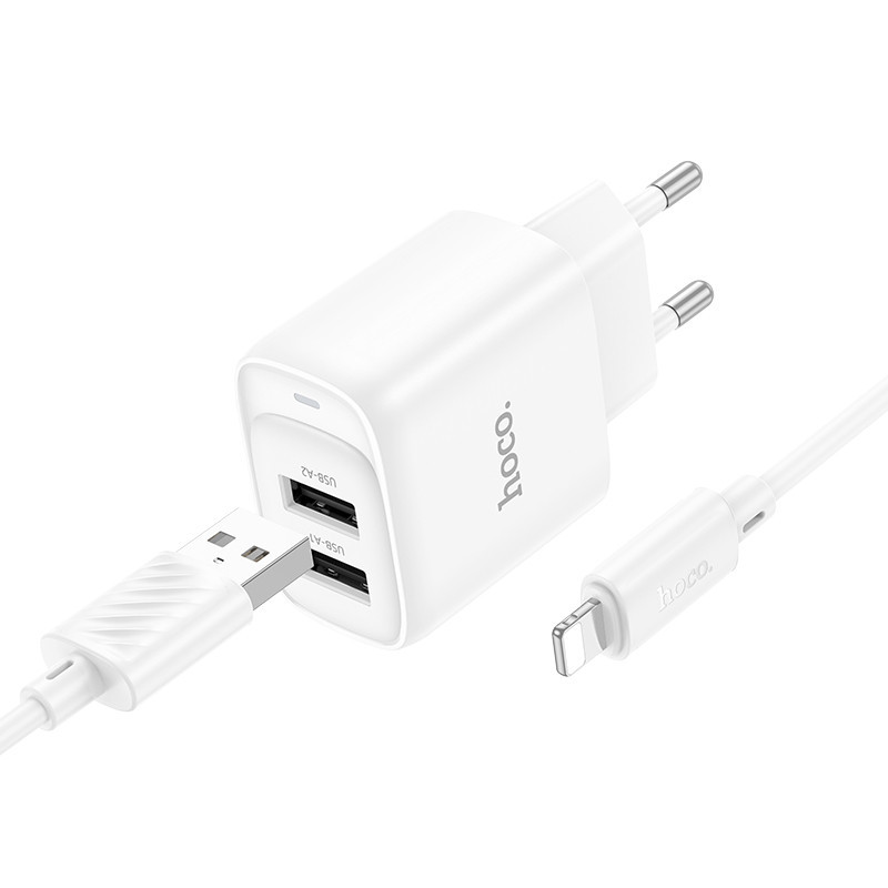 Сетевое зарядное устройство с кабелем HOCO C141A Smart dual-port charger set(iP) White Одесса - изображение 1