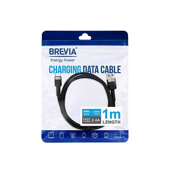Кабель Brevia USB to Type-C 2,4А 1м, чорний ZIP (53100BUCZ1) Львів