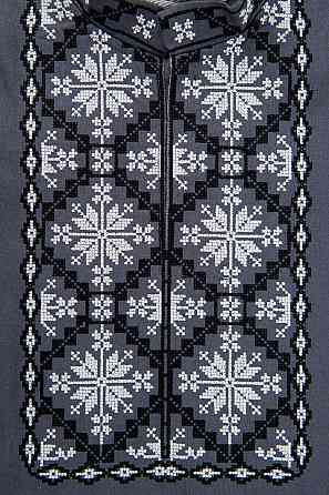 Вышиванка для мальчиков с длинным рукавом льняная темно-серая топ Киев