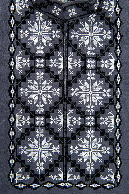 Вишиванка для хлопчиків із довгим рукавом лляна, темно-сіра Київ - фото 2