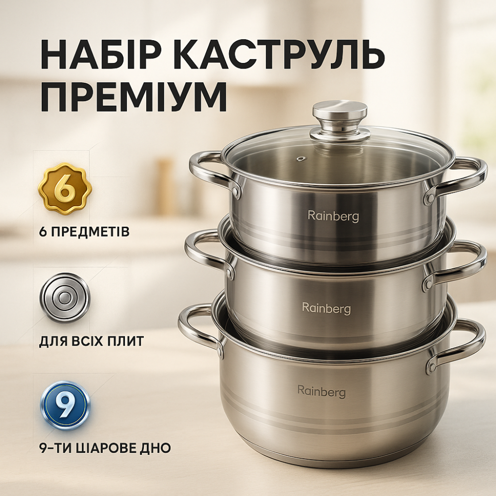 Каструлі з кришками, Набір каструль зі сталі, Каструлі посуд для електричних плит JQ-39 Львів - фото 17