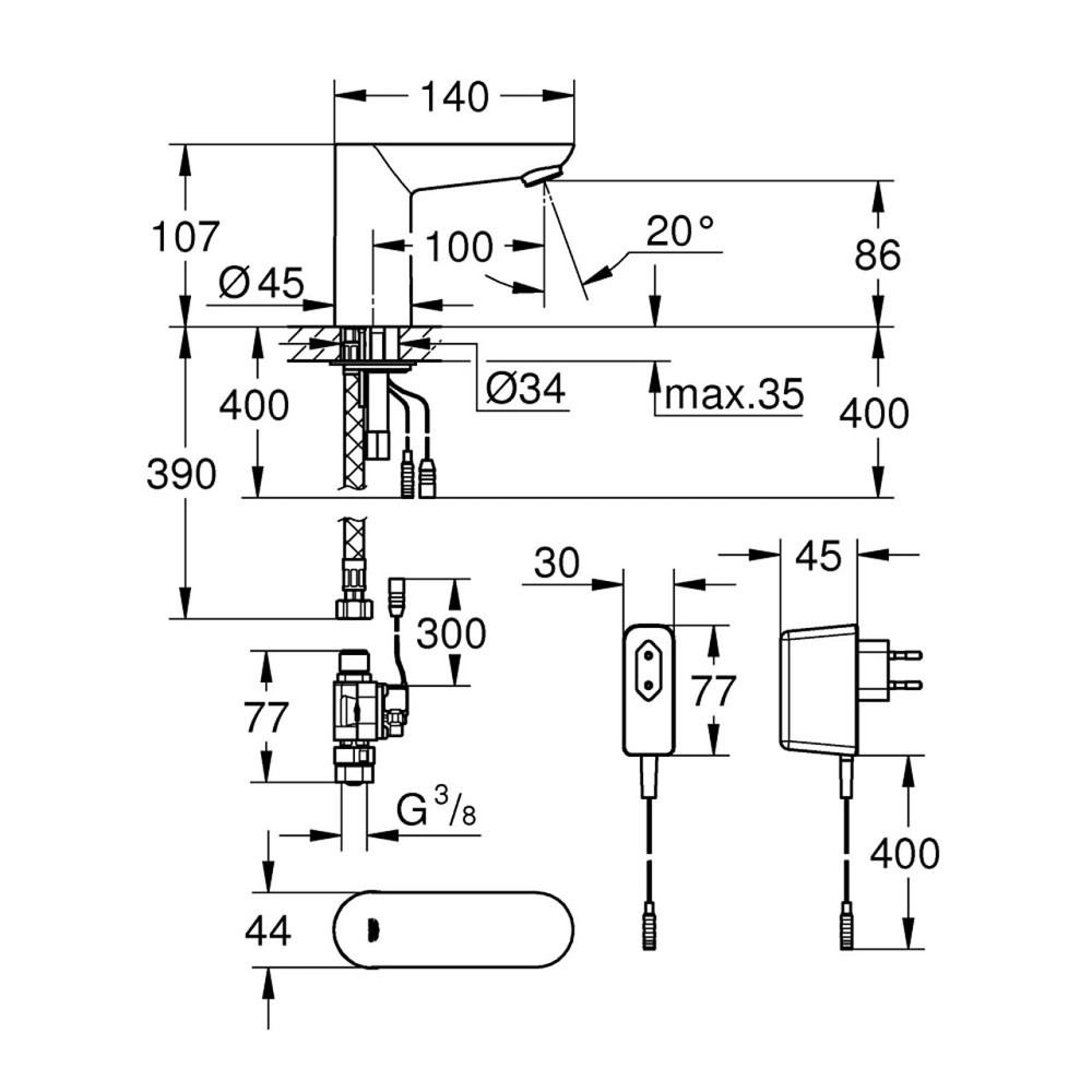 Змішувач безконтактний для раковини Grohe Euroeco Cosmopolitan E 36269000 Київ - фото 2