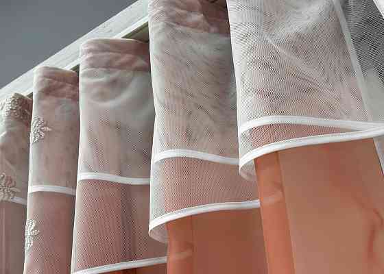 Кухонные шторы VR-Textil № 091к с ламбрекеном и подвязками терракотовый с молочным 280х170 см (52-1190) Киев