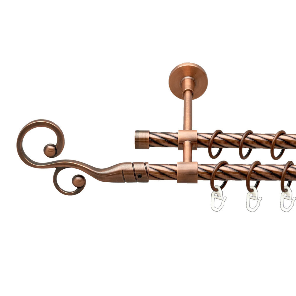 Карниз Orvit Флорес металевий дворядний закритий скручена труба кільце металеве Мідь 16\16 мм 300 см (00-00025382) Львів - фото 1