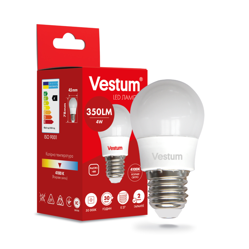 Світлодіодна лампа Vestum G45 4W 4100K 220V E27 1-VS-1205 Київ - фото 3