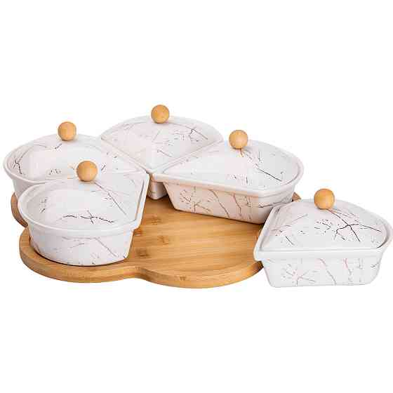 Yiwu Менажниця порцелянова на підставці, що обертається, 5 секцій біла HP-1217 Киев