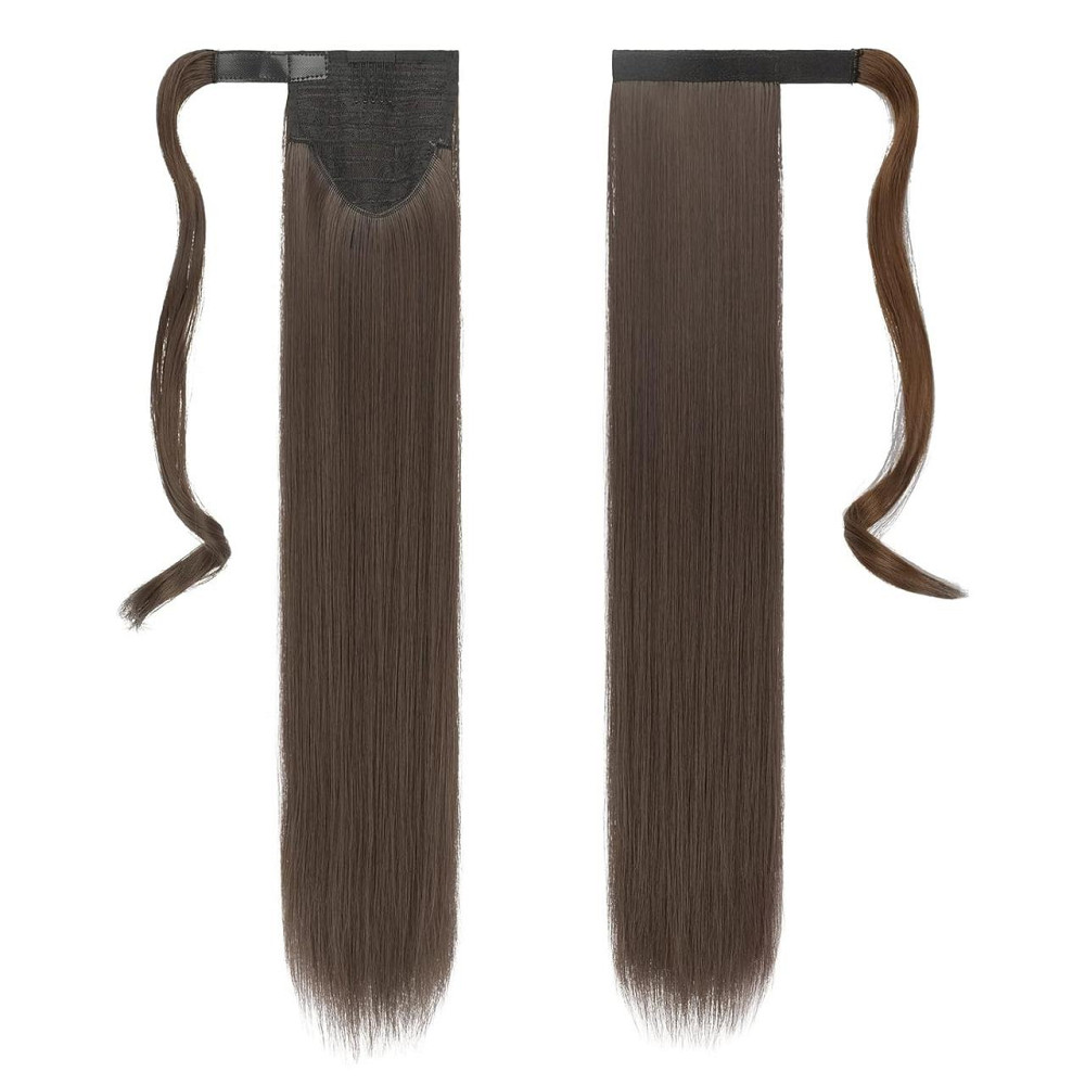 Накладний хвіст FESHFEN 60 см каштановий, штучне пряме коричневе волосся на кліпсі, колір 6/10H#, шиньйон синтетичний Київ - фото 2
