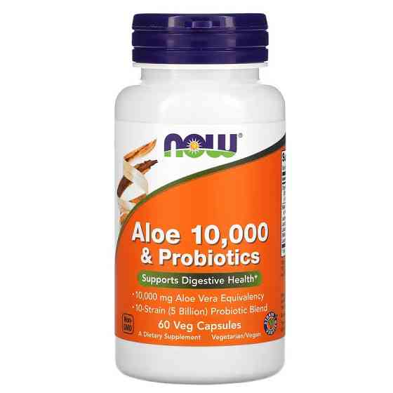 Алое 10 000 з пробіотиками NOW Aloe 10,000 &amp; Probiotics, 60 Veg Capsules Луцьк