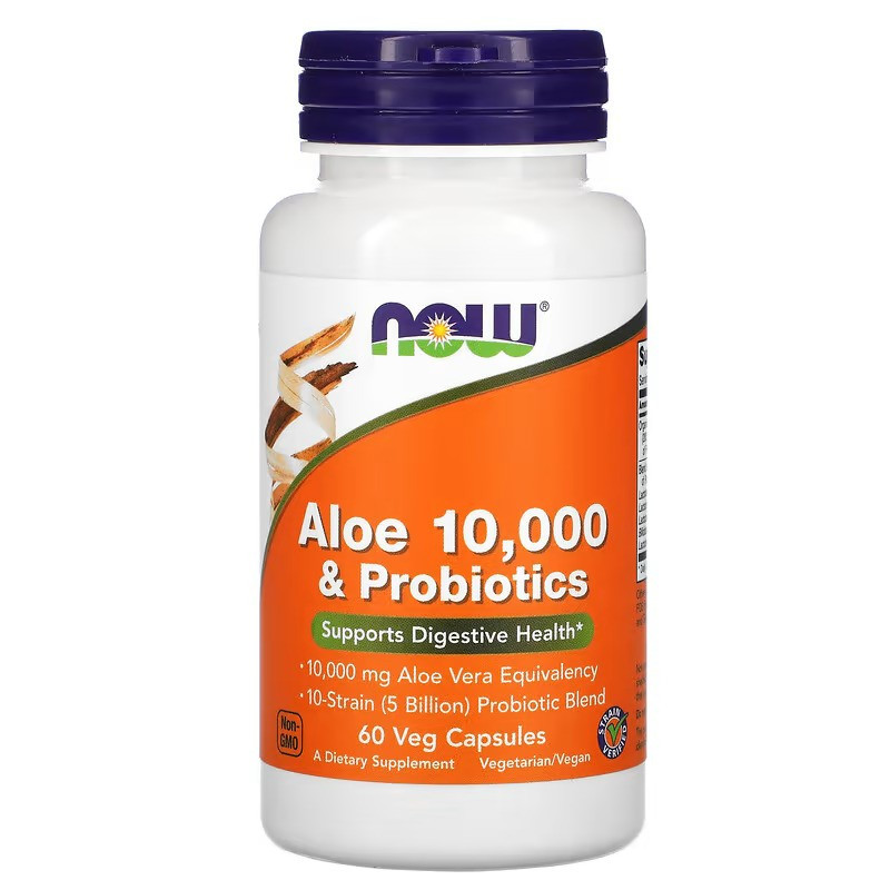 Алоэ 10 000 с пробиотиками NOW Aloe 10,000 & Probiotics, 60 Veg Capsules Луцк - изображение 1