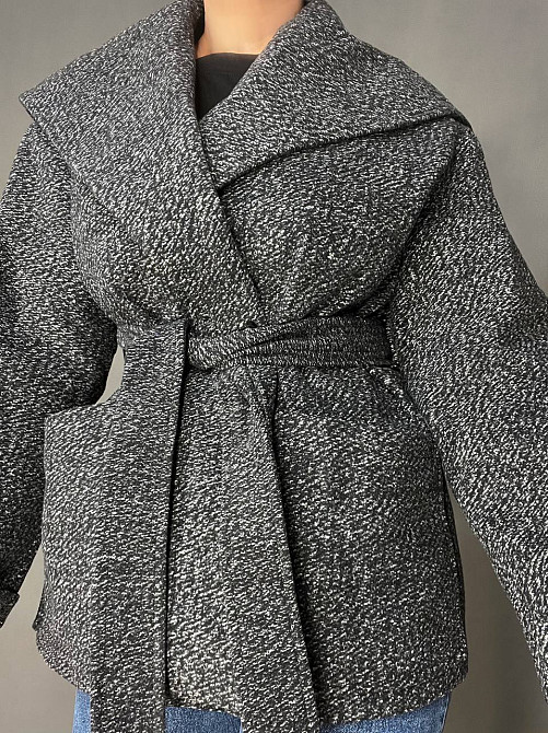 Женский жакет LADY YEP 8081 пальто оверсайз накладные карманы пояс имеет подклад серый, серый, M Киев - изображение 12
