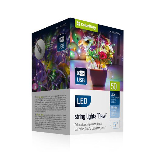 Світлодіодна гірлянда роса 50 Led 5м 8 режимів різнокольорова USB CW-G-50L5NUMC ColorWay Житомир - изображение 4