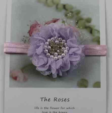 Детская повязка с жемчугом сиреневая - размер цветка 8см, размер универсальный (на резинке) Киев