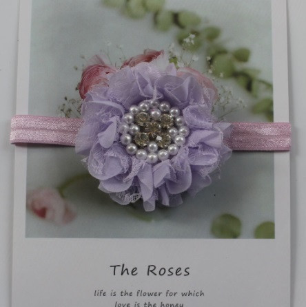 Детская повязка с жемчугом сиреневая - размер цветка 8см, размер универсальный (на резинке) Киев - изображение 1