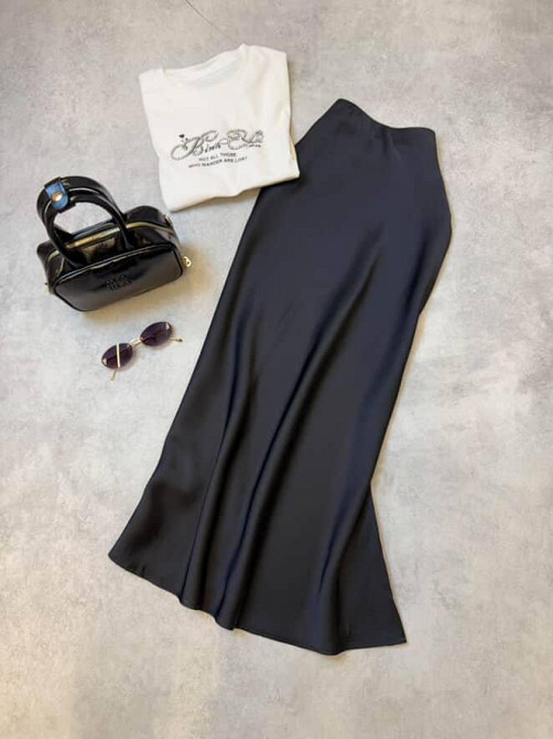 Жіноча стильна шовкова спідниця із шовку Армані. Чорний, 50/52 Одеса - фото 1