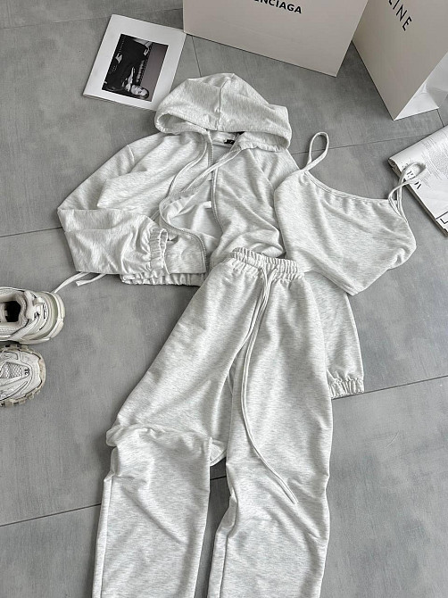 Женский повседневный костюм тройка: кофта топ и штаны двунить 42/44, Меланж Одесса - изображение 9