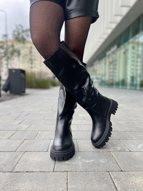 Високі чоботи жіночі на низькому каблуці чорні зимові теплі 503/21150 з натуральної шкіри р. 38 Коломыя - изображение 8