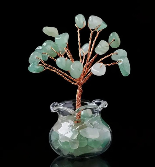 Декоративное «Дерево жизни» из медного проволоки и натурального зеленого авантюрина, 5,5 см. Киев - изображение 1