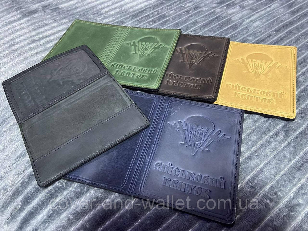 Обкладинка на військовий квиток зеленого кольору ДШВ (десантно-штурмові війська) з натуральної шкіри Puos Київ - фото 4