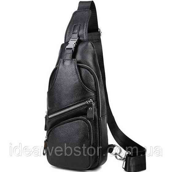 Мужская кожаная сумка слинг через плечо из натуральной кожи черная TIDING BAG Киев