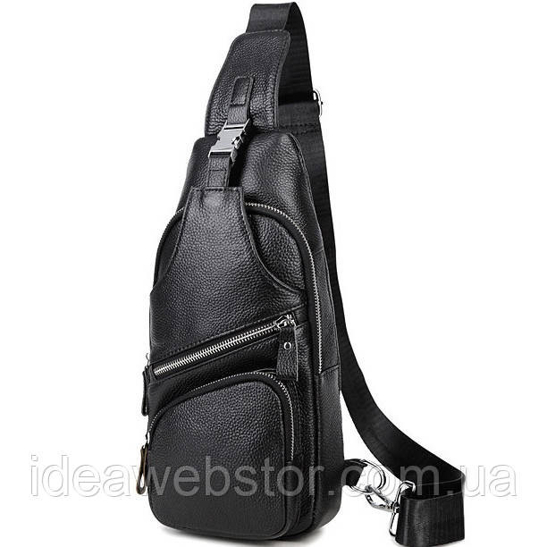 Мужская кожаная сумка слинг через плечо из натуральной кожи черная TIDING BAG Киев - изображение 2