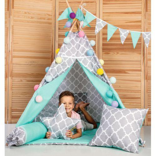 Вігвам Хатка комплект Сонце Бірюза із сірим з подушкою Київ - фото 1