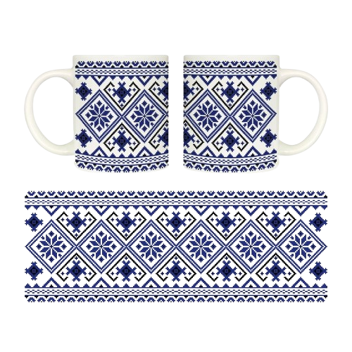 Чашка Вишиванка синя квітка 325мл циліндр (подарункова уп) 3717 Кварта Житомир