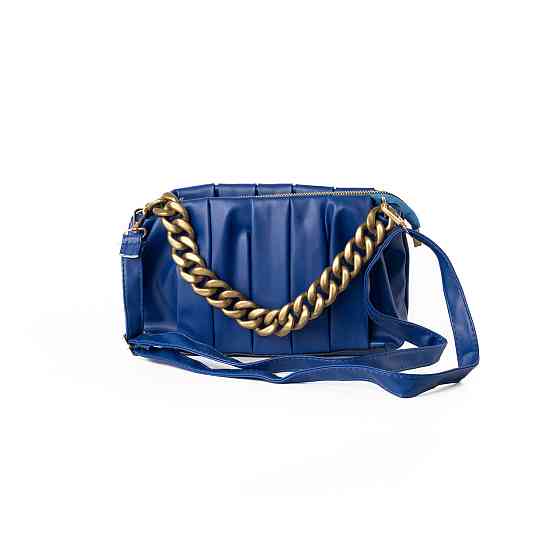 Сумка женская стильная летняя через плечо с ручкой цепочкой и съемным регулируемым ремешком, Синий Каменец-Подольский