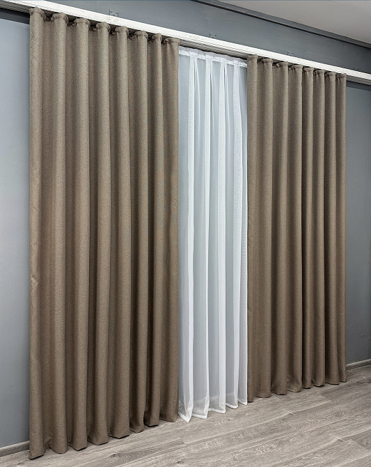 Комплект готових штор VR-Textil Льон-блекаут Льон Мішковина № 825ш Темний беж 150х270см 2 шт (30-610) Київ - фото 11