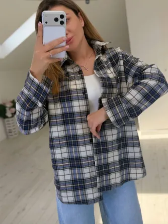 Женская фланелевая рубашка в клетке с свободной посадкой 42-60 Одесса