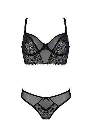 Комплект Passion DROSERA SET black, L/XL, сітка+мереживо, бюстьє та трусики танга Sex Aura Київ