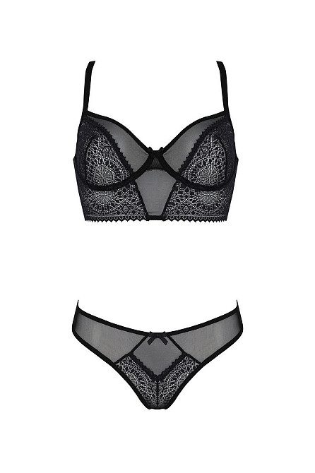 Комплект Passion DROSERA SET black, L/XL, сітка+мереживо, бюстьє та трусики танга Sex Aura Київ - фото 3