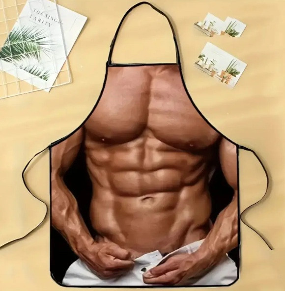 Фартух з приколом чоловічий кухонний з рельєфним торсом і пресом для гриля та барбекю Київ - фото 10